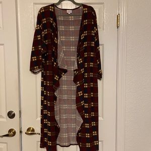Plaid Shirley kimono from Lularoe.  Sweater material.  Size L and NWT